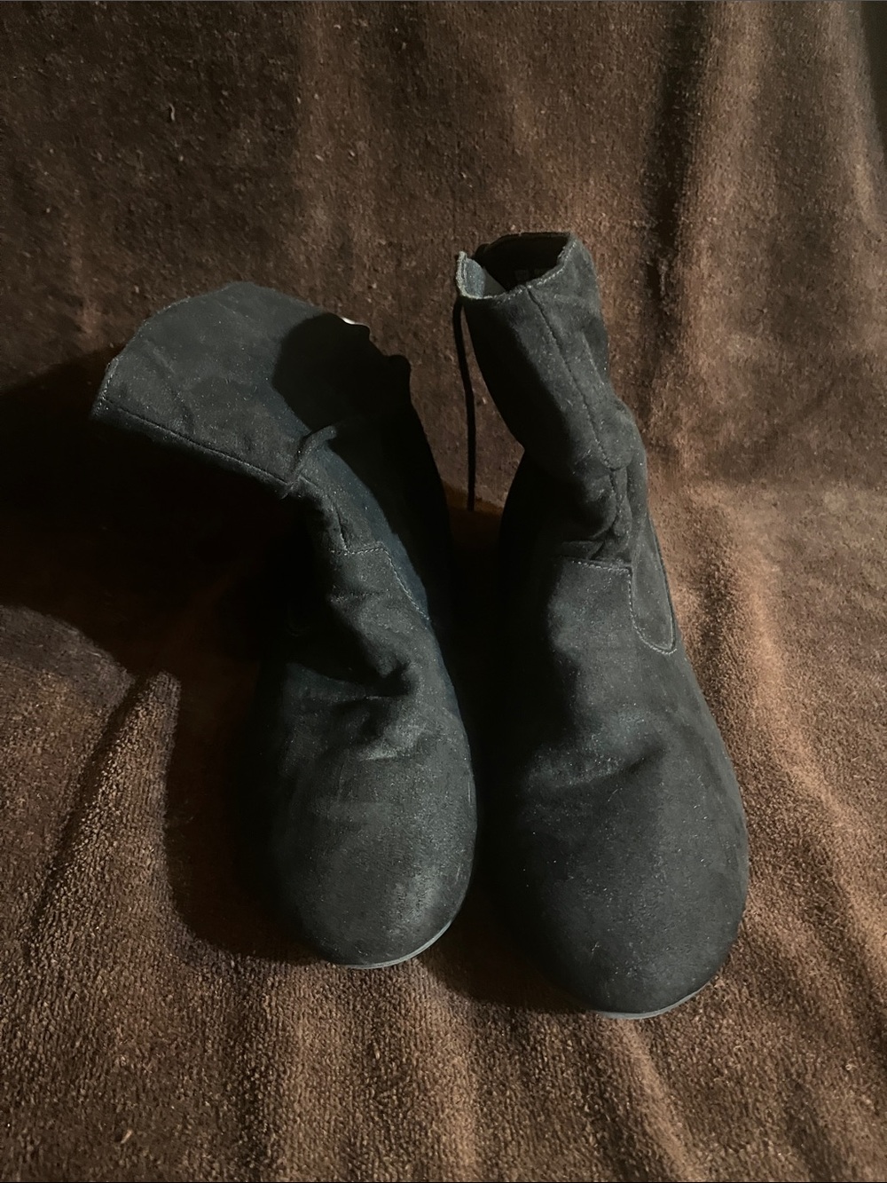 Time and Tru Black Suede Ankle Booties